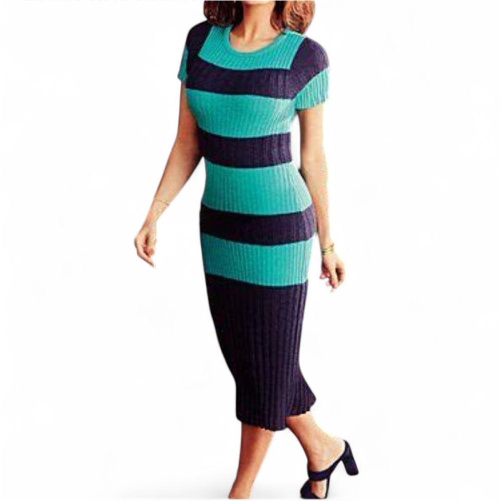 NWT Eva Mendes for New York & Company Bold Striped Sweater Midi Dress Size Large